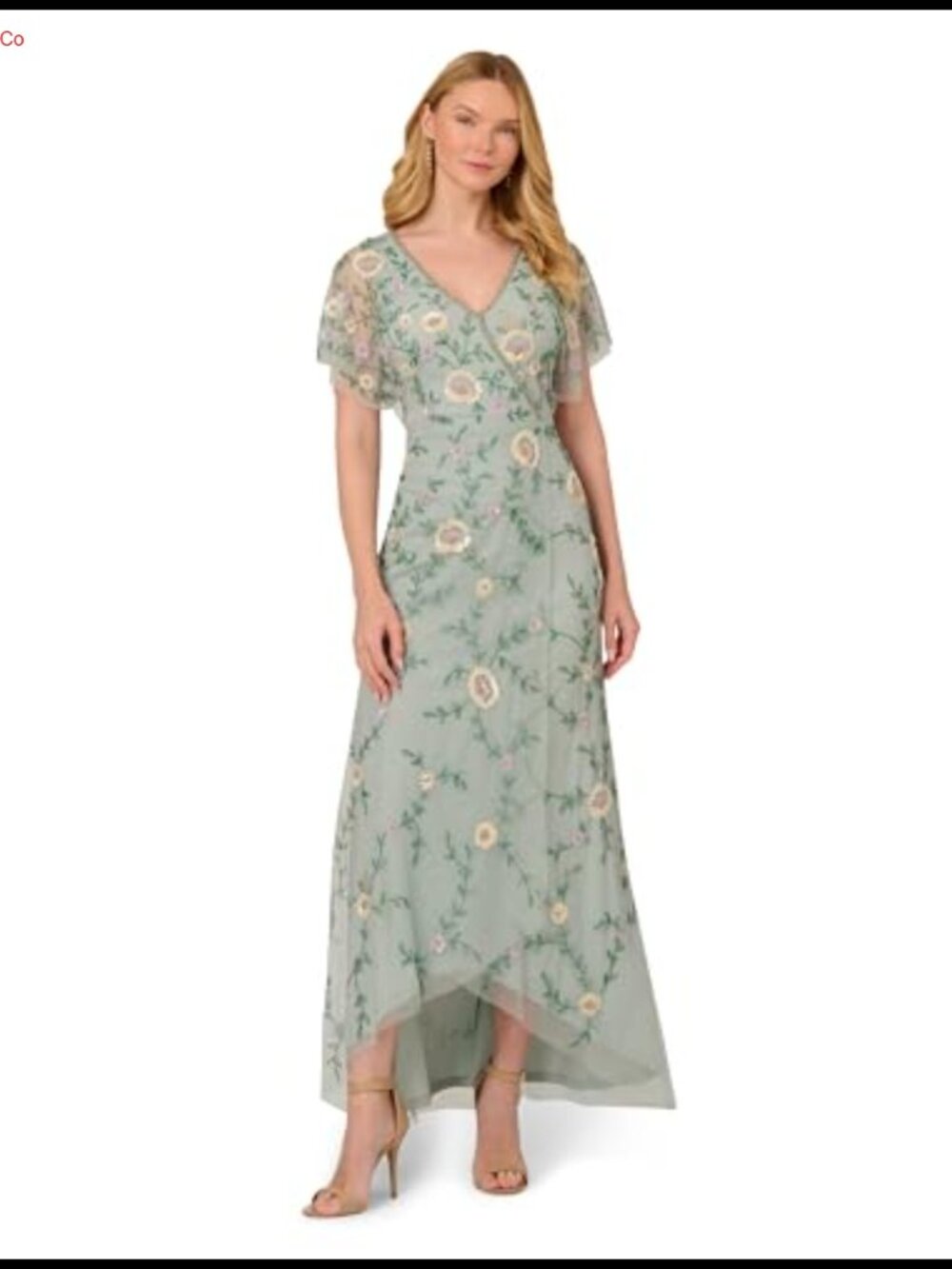 Unbranded Beaded Mermaid Wrap Gown Flutter Sleeve Formal Evening Dress